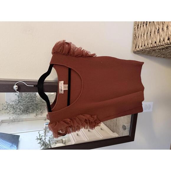 Bailey 44 Rust Ruffle Sleeve Ribbed Knit Top Size S - Picture 1 of 3